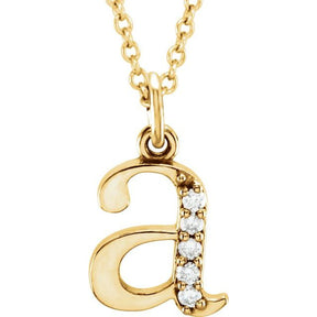 14K Gold Natural Diamond Lowercase Initial a-z Necklace