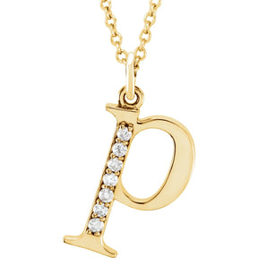 14K Gold Natural Diamond Lowercase Initial a-z Necklace