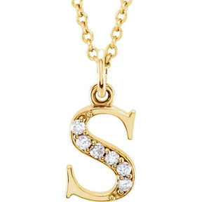 14K Gold Natural Diamond Lowercase Initial a-z Necklace