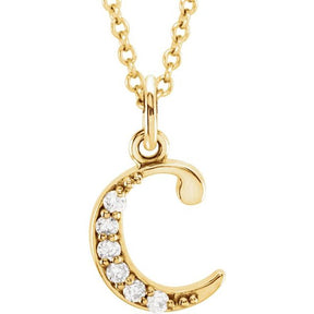 14K Gold Natural Diamond Lowercase Initial a-z Necklace