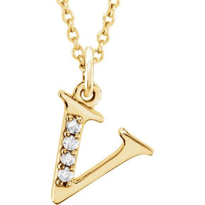 14K Gold Natural Diamond Lowercase Initial a-z Necklace