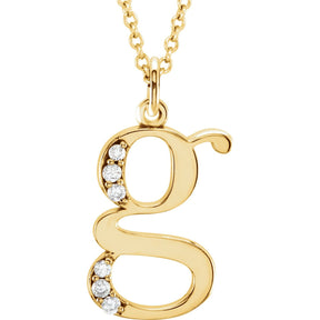 14K Gold Natural Diamond Lowercase Initial a-z Necklace