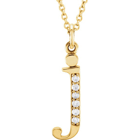 14K Gold Natural Diamond Lowercase Initial a-z Necklace