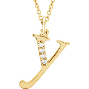 14K Gold Natural Diamond Lowercase Initial a-z Necklace