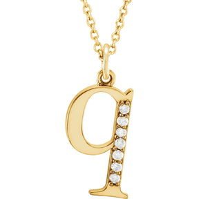 14K Gold Natural Diamond Lowercase Initial a-z Necklace