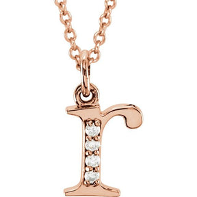 14K Gold Natural Diamond Lowercase Initial a-z Necklace