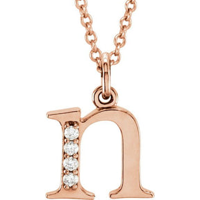 14K Gold Natural Diamond Lowercase Initial a-z Necklace