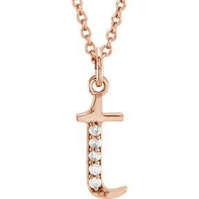 14K Gold Natural Diamond Lowercase Initial a-z Necklace