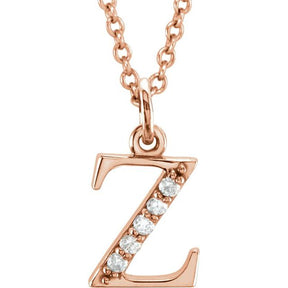 14K Gold Natural Diamond Lowercase Initial a-z Necklace