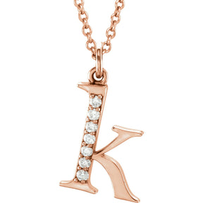 14K Gold Natural Diamond Lowercase Initial a-z Necklace