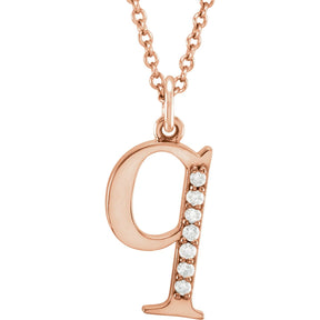 14K Gold Natural Diamond Lowercase Initial a-z Necklace