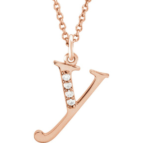 14K Gold Natural Diamond Lowercase Initial a-z Necklace