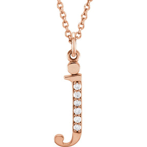 14K Gold Natural Diamond Lowercase Initial a-z Necklace