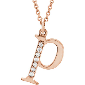 14K Gold Natural Diamond Lowercase Initial a-z Necklace