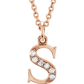 14K Gold Natural Diamond Lowercase Initial a-z Necklace