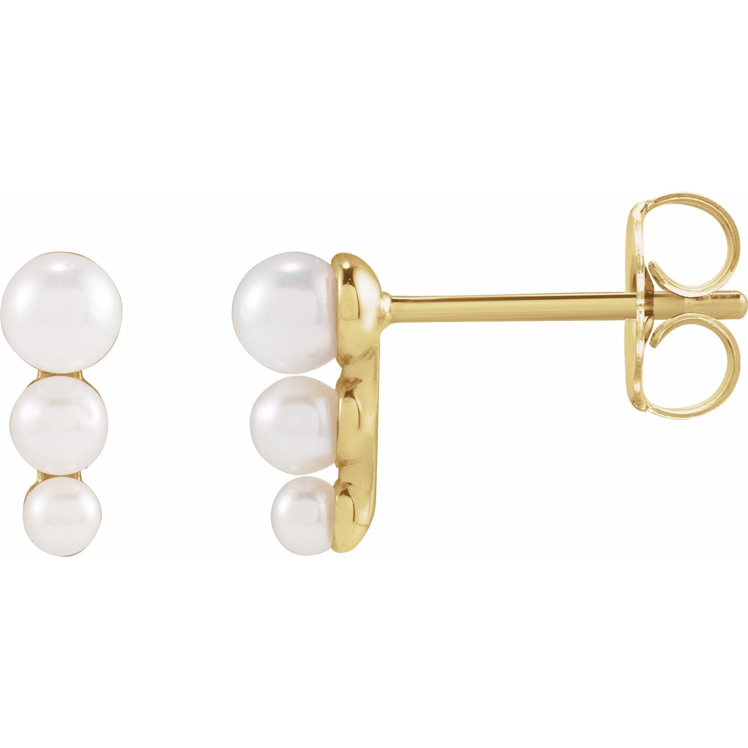 14K Gold Graduated Cultured White Freshwater Pearl Earrings