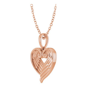 14K Gold Angel Wing Heart 16-18 Necklace