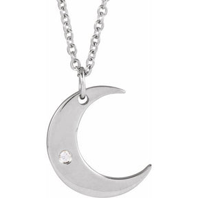 14K Gold Natural Diamond Crescent Moon 16-18 Necklace