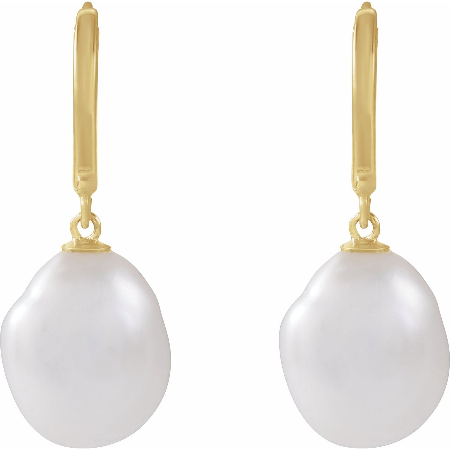14K Gold Cultured White Freshwater Keshi Pearl Hoop Earrings