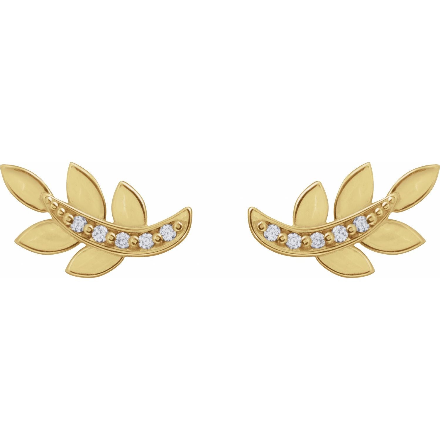 14K Gold Natural Diamond Leaf Earrings