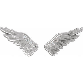14K Gold Natural Diamond Angel Wing Earrings