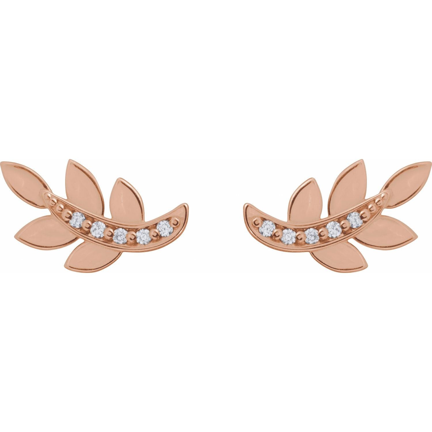 14K Gold Natural Diamond Leaf Earrings