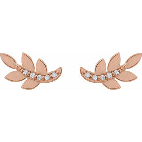 14K Gold Natural Diamond Leaf Earrings