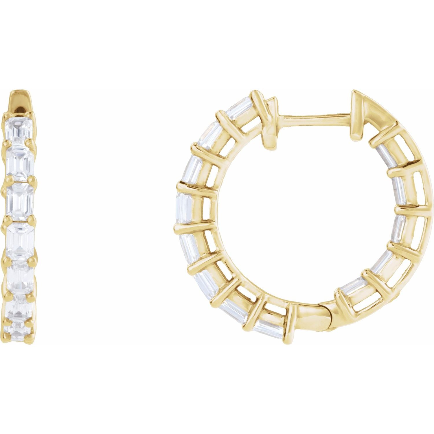 14K Gold Natural and Lab Grown Diamond Inside-Outside Hoop Earrings