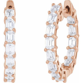 14K Gold Natural and Lab Grown Diamond Inside-Outside Hoop Earrings