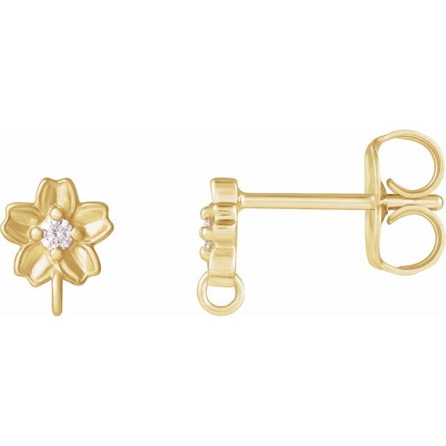 14K Gold Diamond Floral Earring Top