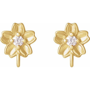 14K Gold Diamond Floral Earring Top