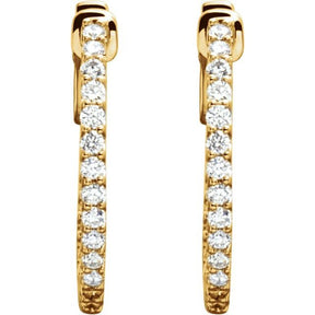 14K Gold Natural Diamond Inside-Outside Hinged Hoop Earrings