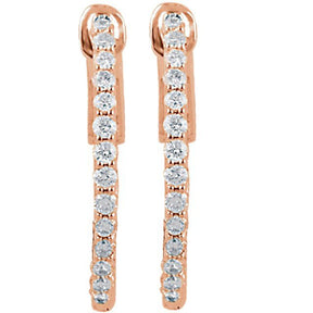 14K Gold Natural Diamond Inside-Outside Hinged Hoop Earrings