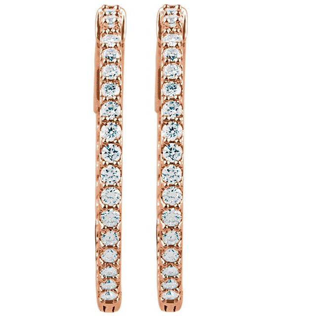 14K Gold Natural Diamond Inside-Outside Hinged Hoop Earrings