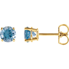 14K Gold Natural Swiss Blue Topaz Stud Earrings