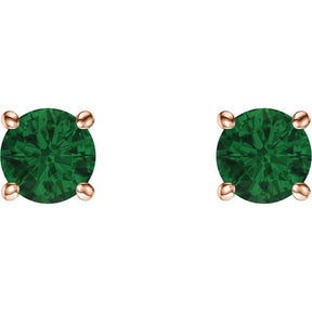 14K Gold Natural Emerald Stud Earrings
