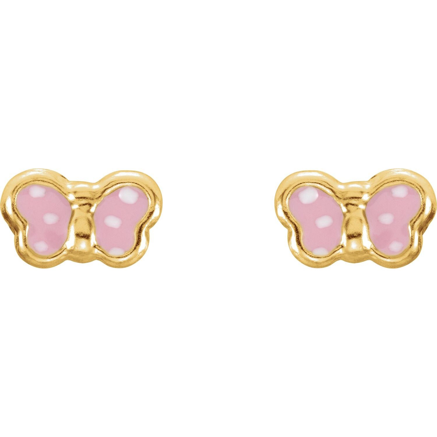 14K Gold Pink Enamel Youth Butterfly Earrings