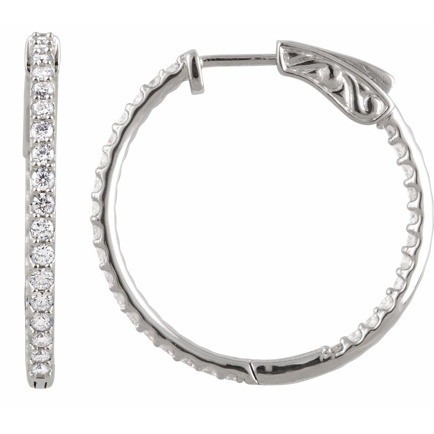 14K Gold Natural Diamond Inside-Outside Hinged Hoop Earrings