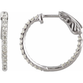 14K Gold Natural Diamond Inside-Outside Hinged Hoop Earrings