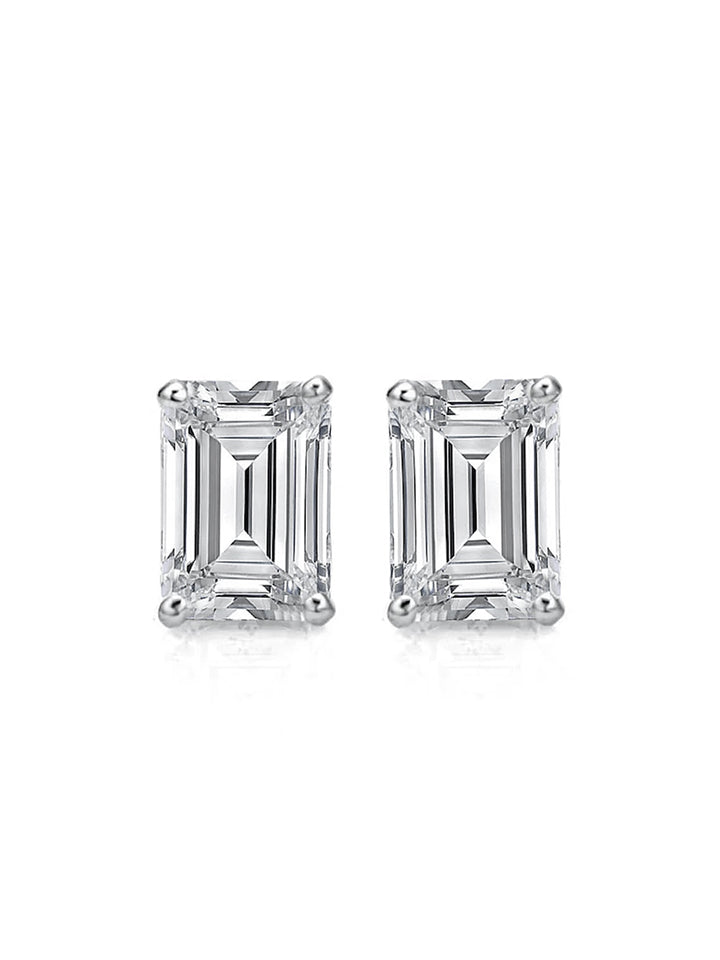 Elegant Lab-Grown Emerald-Cut Diamond Stud Earrings in 14K Gold