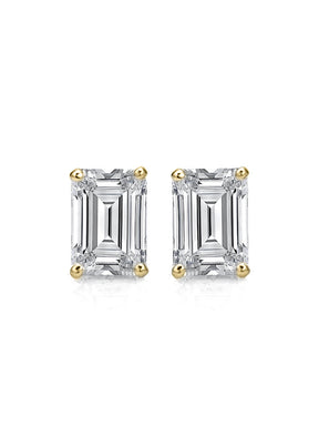 Elegant Lab-Grown Emerald-Cut Diamond Stud Earrings in 14K Gold
