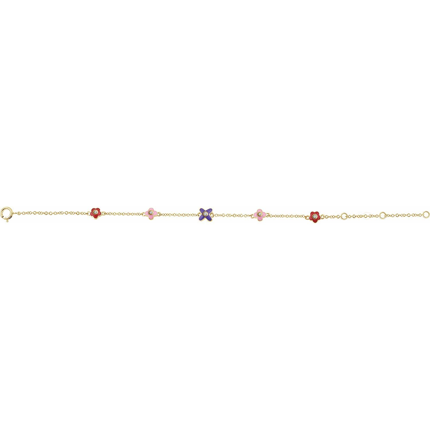 10K Gold Natural Diamond Youth Flower Bracelet