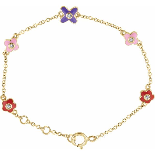 10K Gold Natural Diamond Youth Flower Bracelet