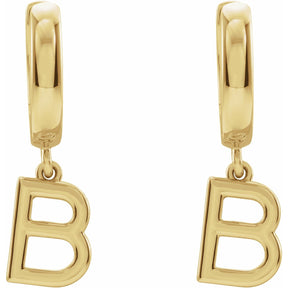 14K Gold Initial A-Z Hinged Huggie Earring