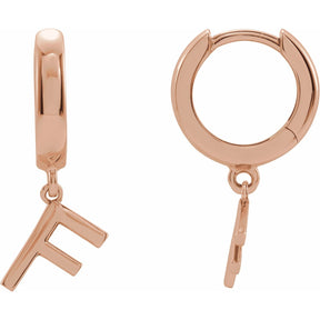 14K Gold Initial A-Z Hinged Huggie Earring