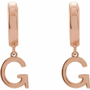 14K Gold Initial A-Z Hinged Huggie Earring