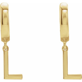 14K Gold Initial A-Z Hinged Huggie Earring