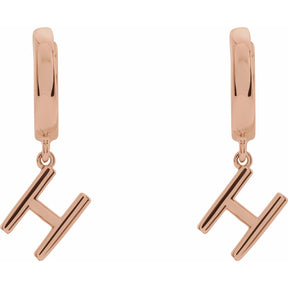 14K Gold Initial A-Z Hinged Huggie Earring