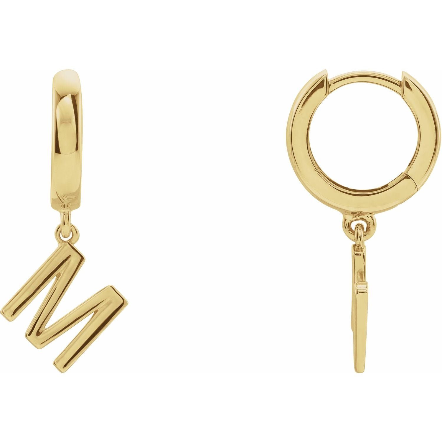 14K Gold Initial A-Z Hinged Huggie Earring