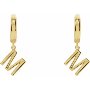 14K Gold Initial A-Z Hinged Huggie Earring